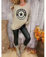 Pull oversize taupe "Rock & Roll"