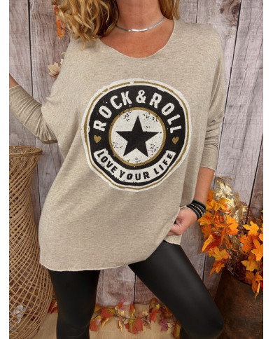 Pull oversize taupe "Rock & Roll"