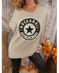 Pull oversize taupe "Rock & Roll"