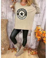 Pull oversize taupe "Rock & Roll"