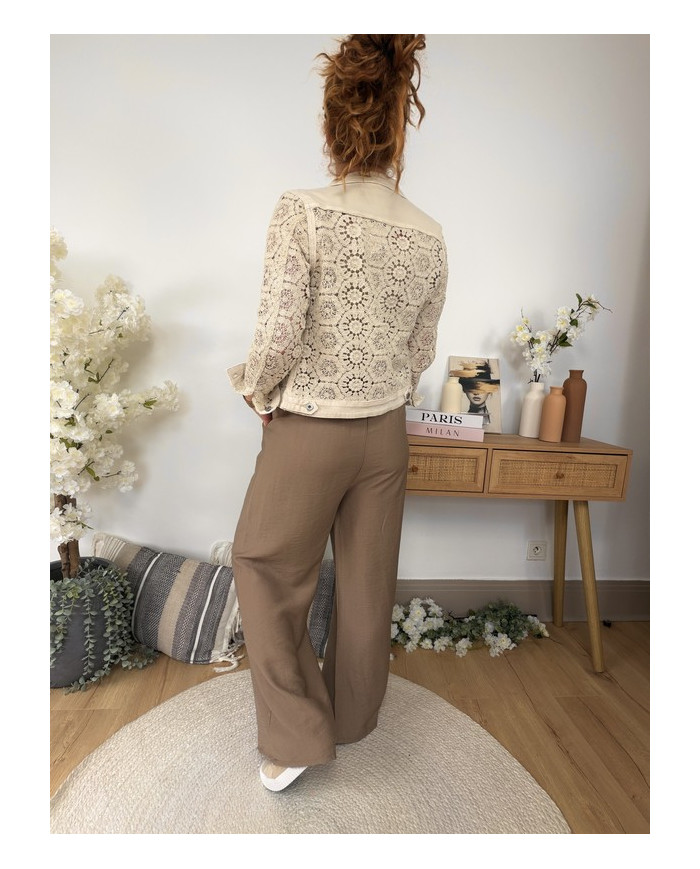 Veste jean & crochet beige