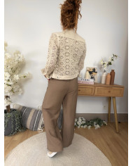 Veste jean & crochet beige