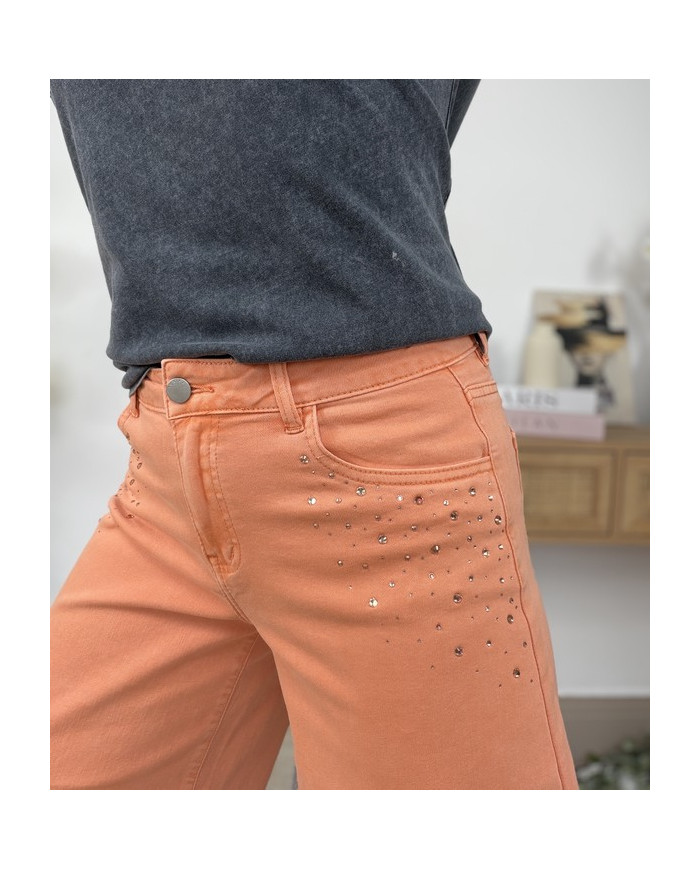 Bermuda abricot avec strass Albano - TAILLE 34