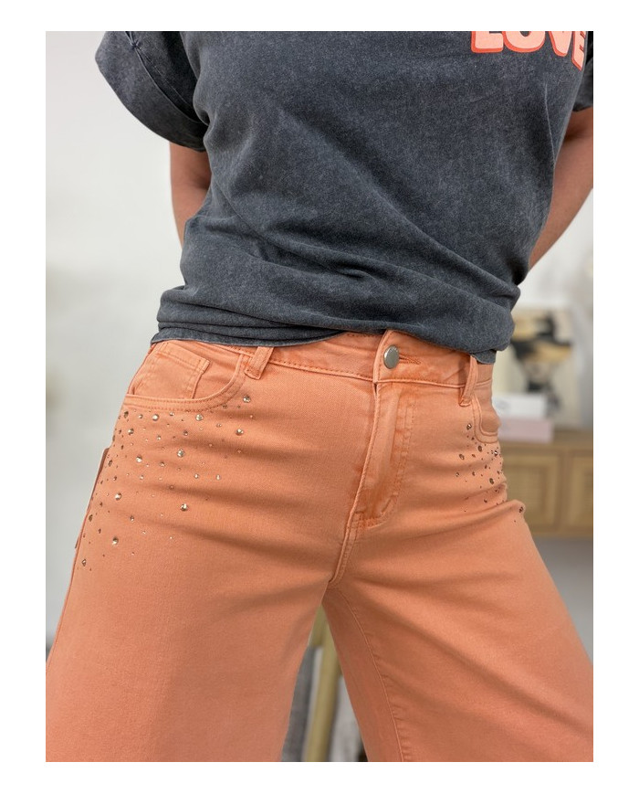 Bermuda abricot avec strass Albano - TAILLE 34