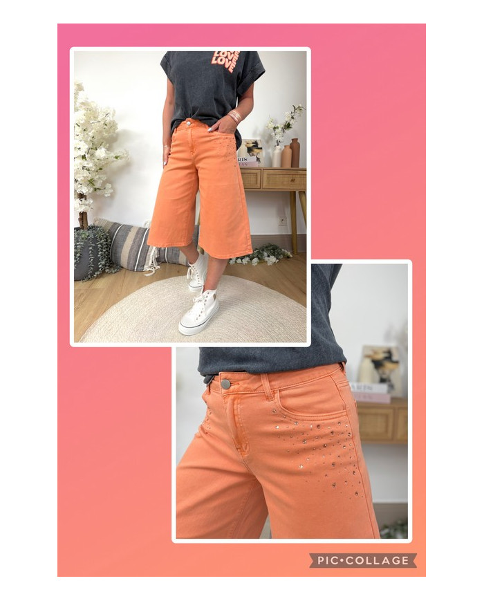 Bermuda abricot avec strass Albano - TAILLE 34