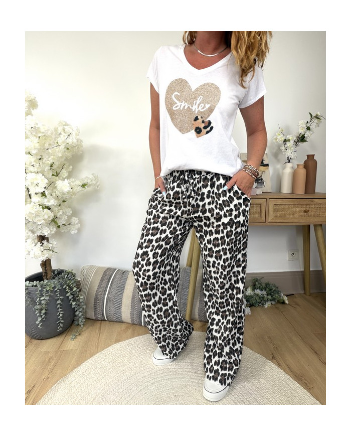 Pantalon en gaze de coton léopard