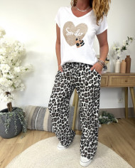 Pantalon en gaze de coton léopard