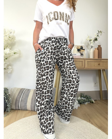 Pantalon en gaze de coton léopard