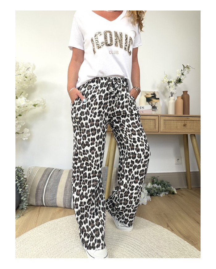 Pantalon en gaze de coton léopard