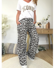 Pantalon en gaze de coton léopard