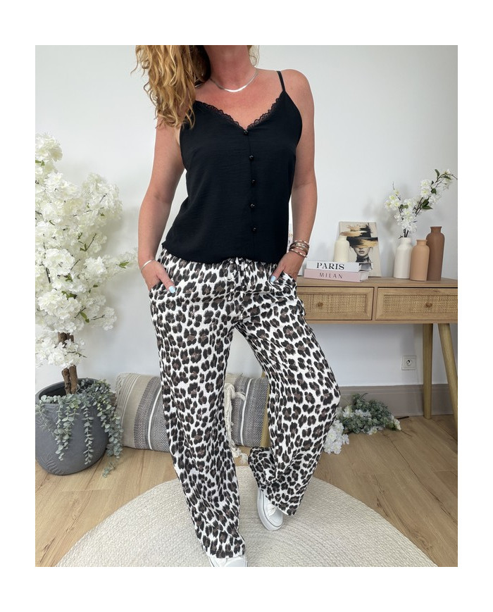 Pantalon en gaze de coton léopard