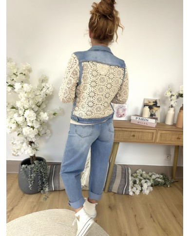Veste bi matière jean & crochet