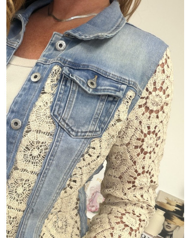 Veste bi matière jean & crochet