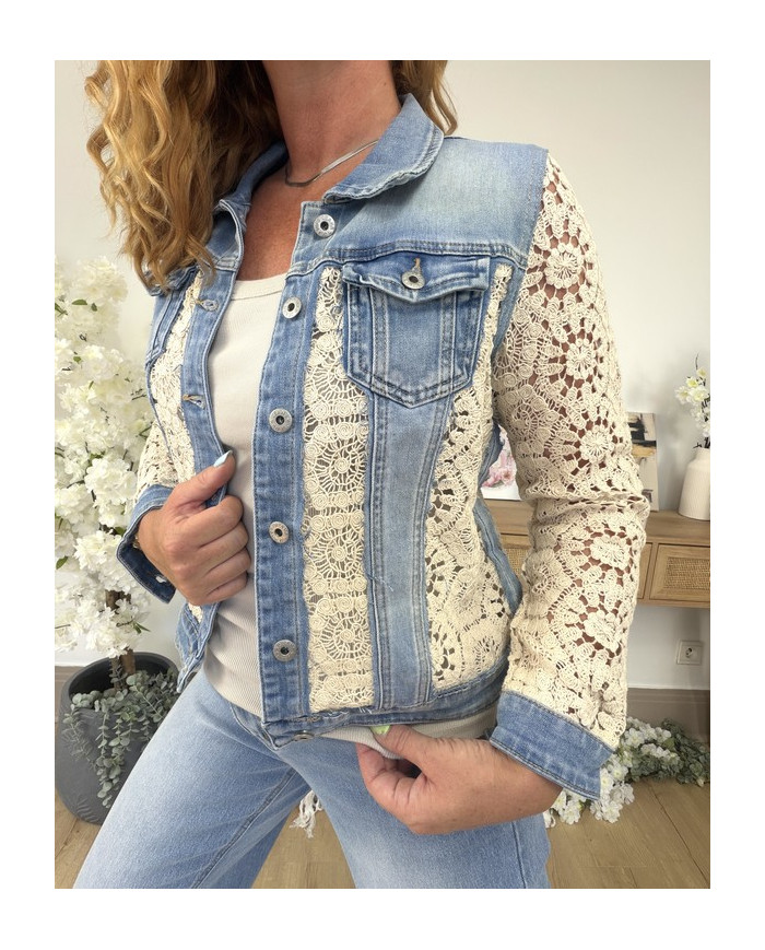 Veste bi matière jean & crochet