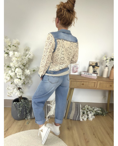 Veste bi matière jean & crochet