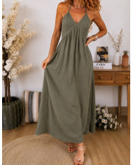 Robe longue kaki Lucile en gaze de coton