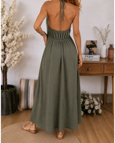 Robe longue kaki Lucile en gaze de coton