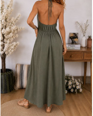Robe longue kaki Lucile en gaze de coton