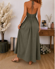 Robe longue kaki Lucile en gaze de coton