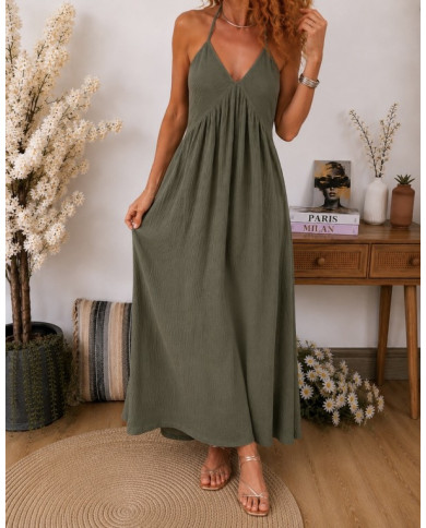 Robe longue kaki Lucile en gaze de coton