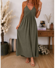Robe longue kaki Lucile en gaze de coton