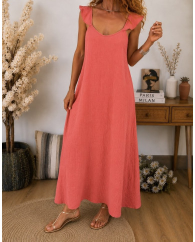 Robe longue & volants corail Lilou