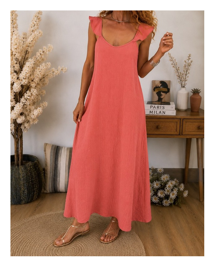 Robe longue & volants corail Lilou