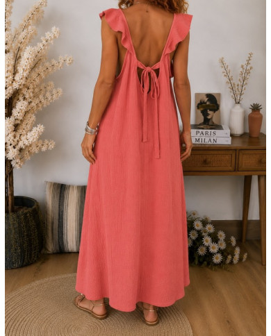Robe longue & volants corail Lilou