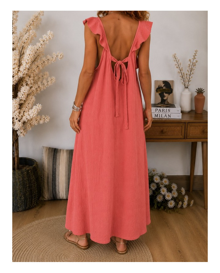 Robe longue & volants corail Lilou