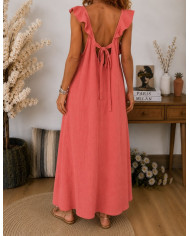 Robe longue kaki Lucile en gaze de coton