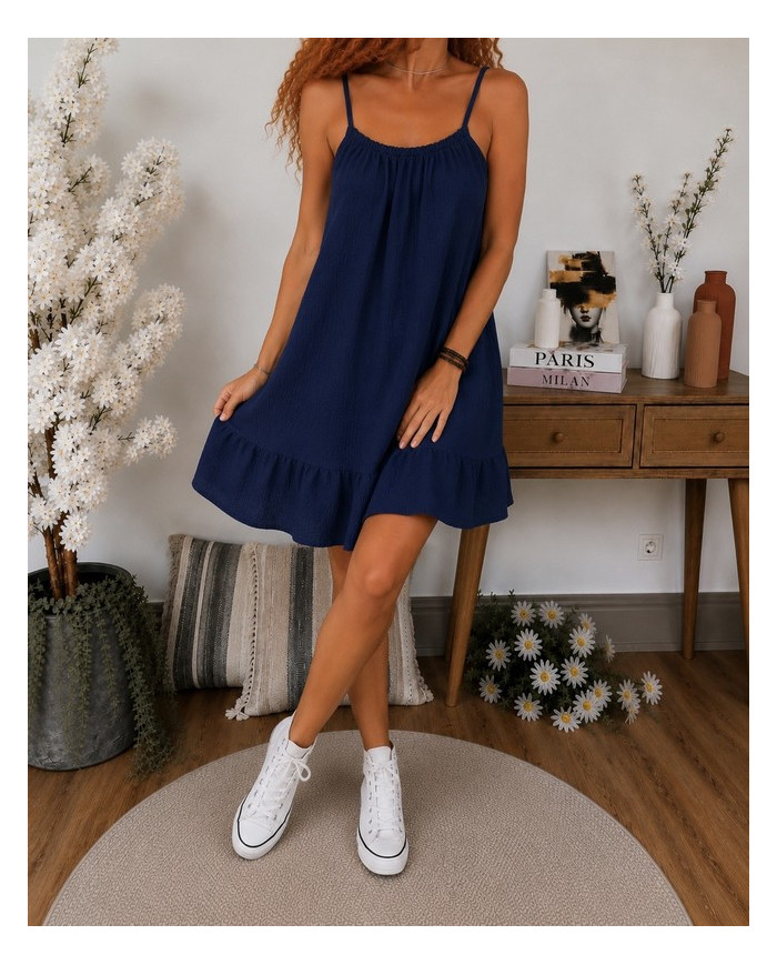 Robe gaze de coton bleu marine
