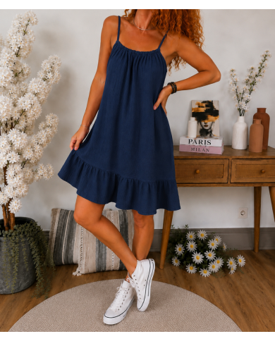 Robe gaze de coton bleu marine
