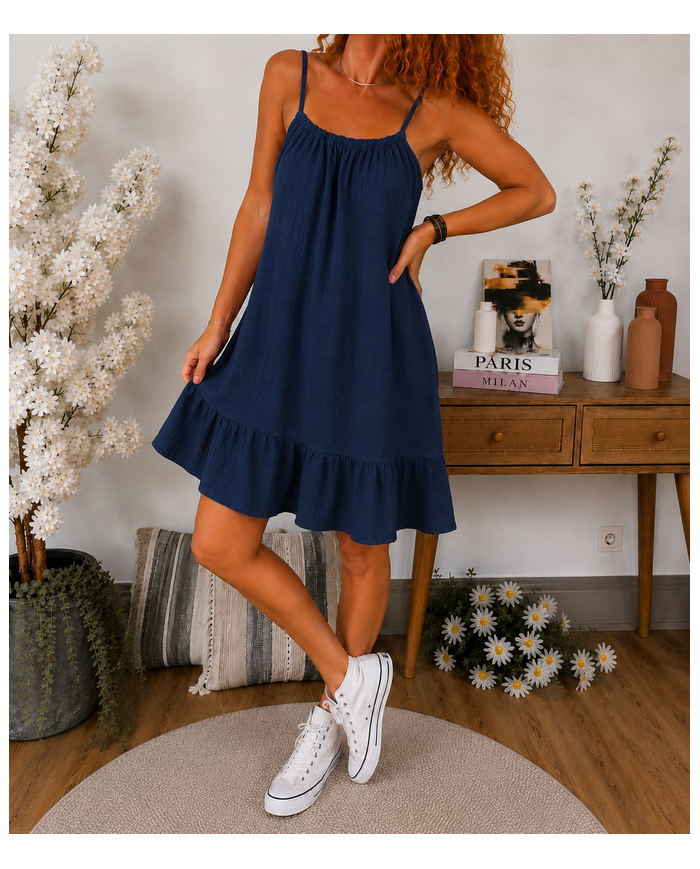 Robe gaze de coton bleu marine