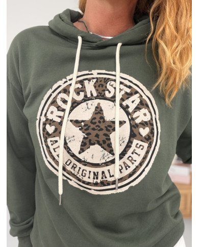 Sweat à capuche kaki "Rock star"