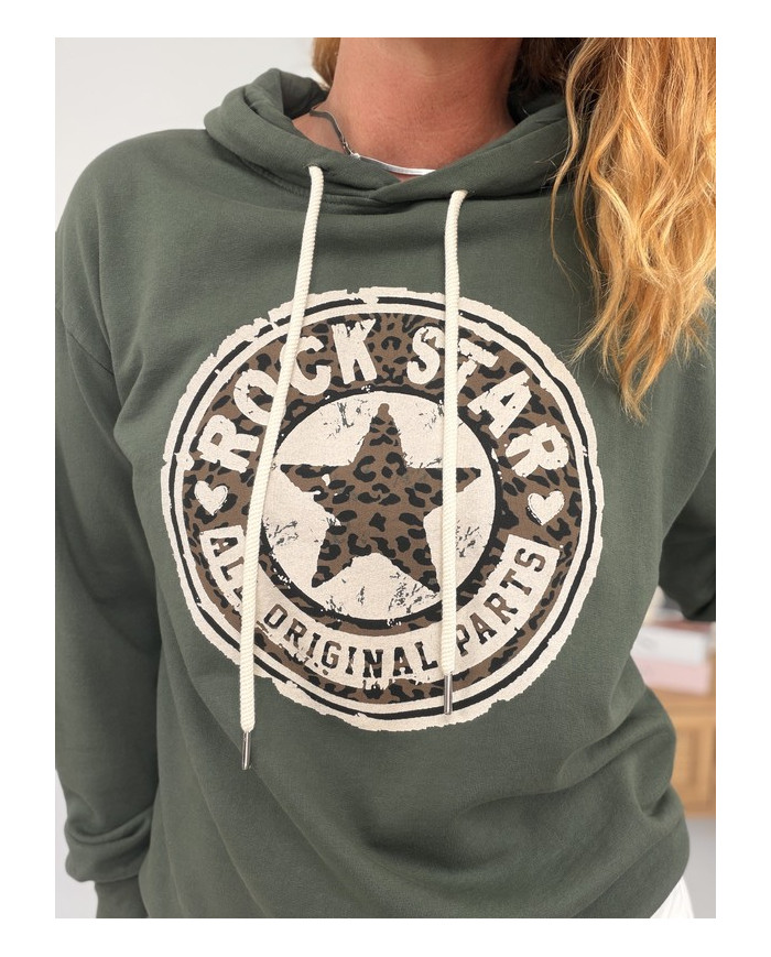 Sweat à capuche kaki "Rock star"