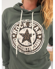 Sweat à capuche kaki "Rock star"