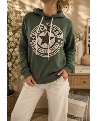 Sweat à capuche kaki "Rock star"
