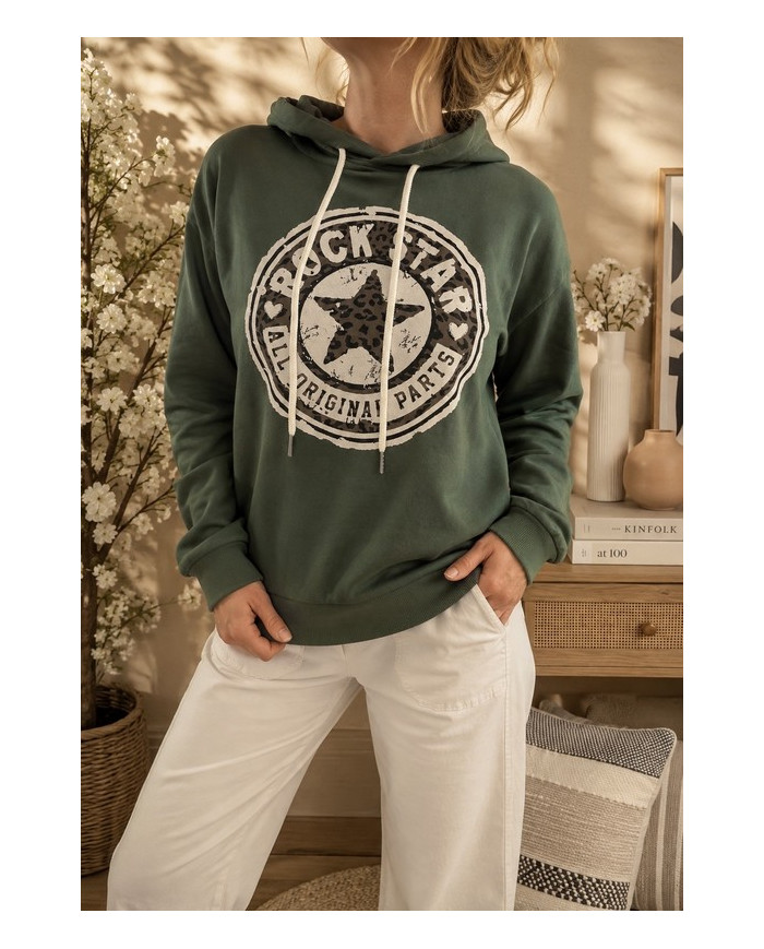 Sweat à capuche kaki "Rock star"