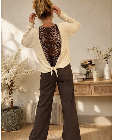 Pull beige & dos léopard