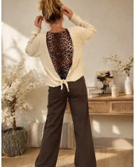 Pull beige & dos léopard
