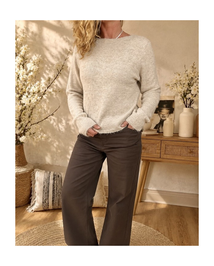 Pull beige & dos léopard
