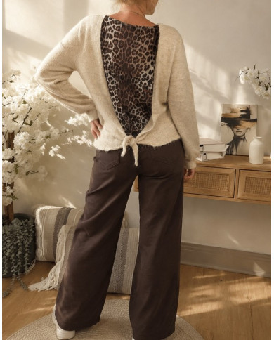 Pull beige & dos léopard