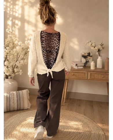 Pull beige & dos léopard