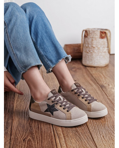 Baskets taupe & étoile noir strass