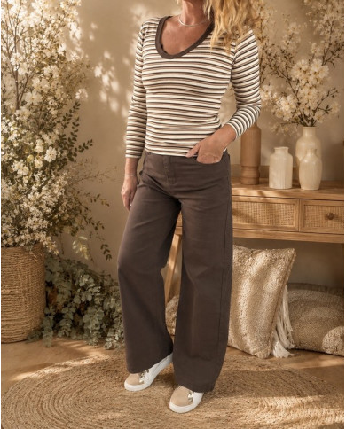 Top à rayures choco & beige