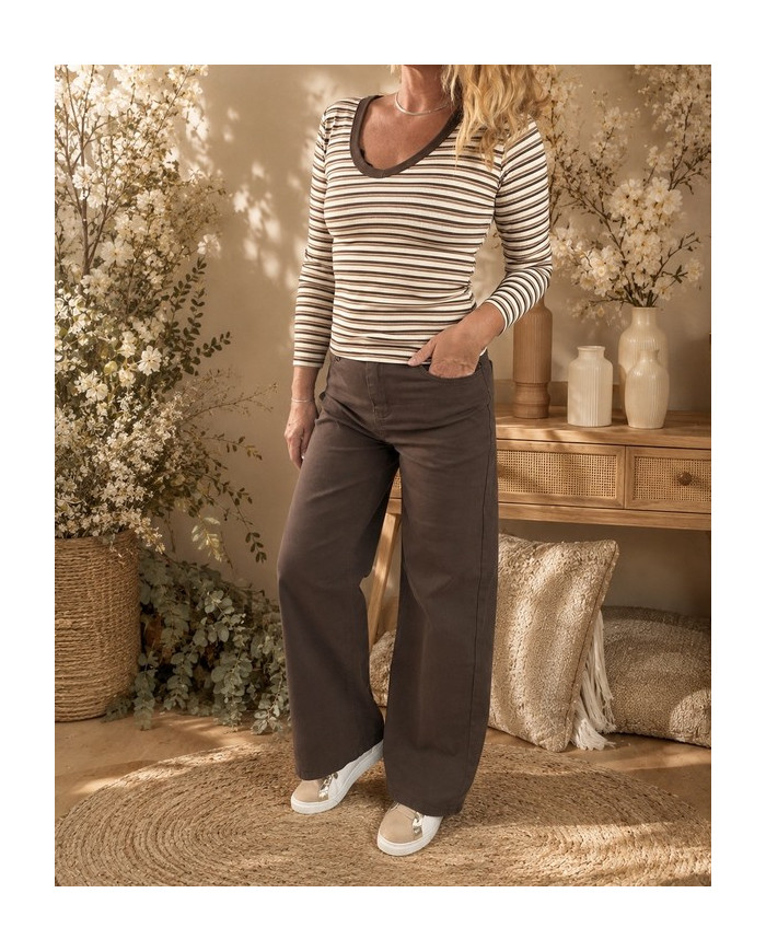 Top à rayures choco & beige