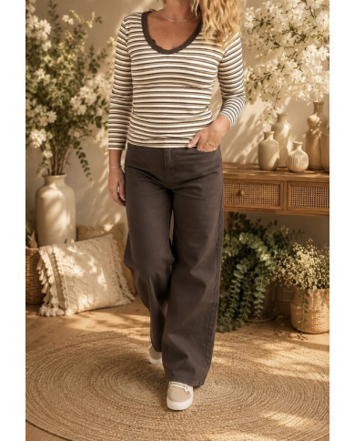 Top à rayures choco & beige