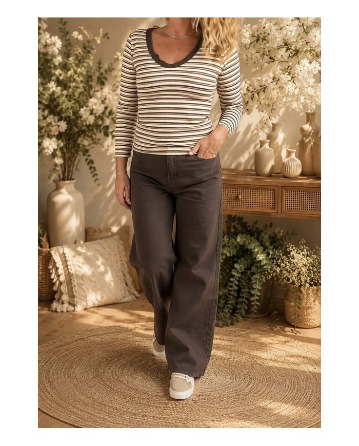 Top à rayures choco & beige