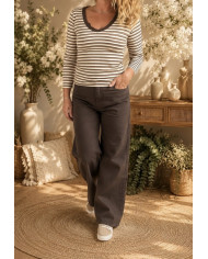 Top à rayures choco & beige