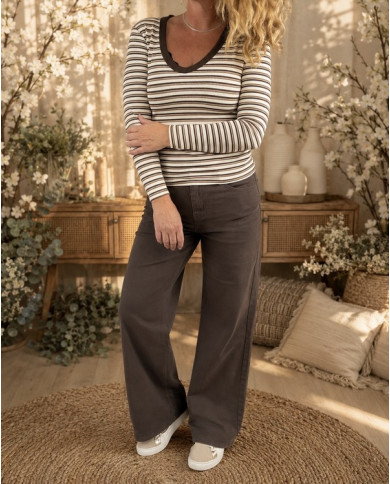 Top à rayures choco & beige